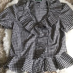 Lauren Ralph Lauren Cotton Gingham Ruffle Blouse